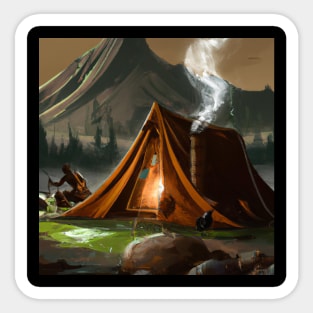 Camping by the river and mountains Sticker